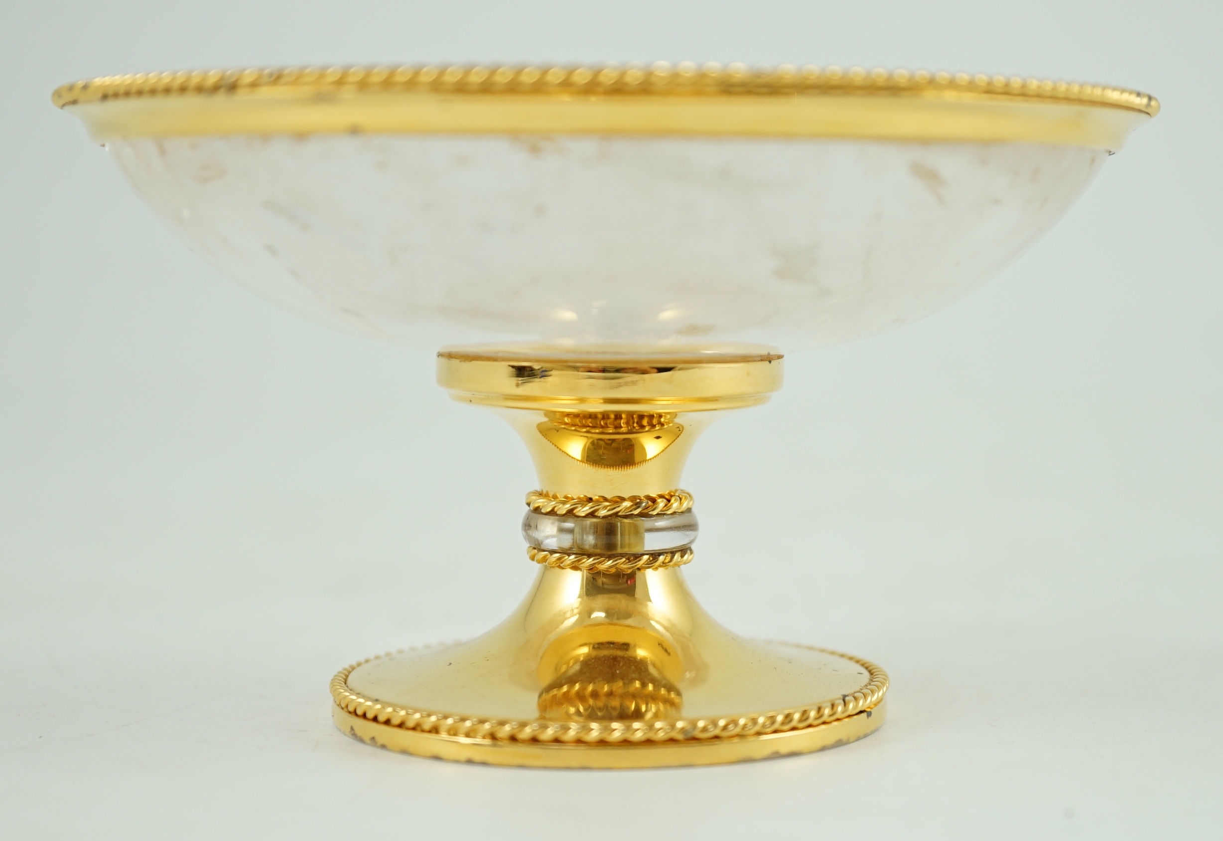 An early to mid 20th century German silver gilt mounted gilt rock crystal pedestal dish, by Gayer & Krauss